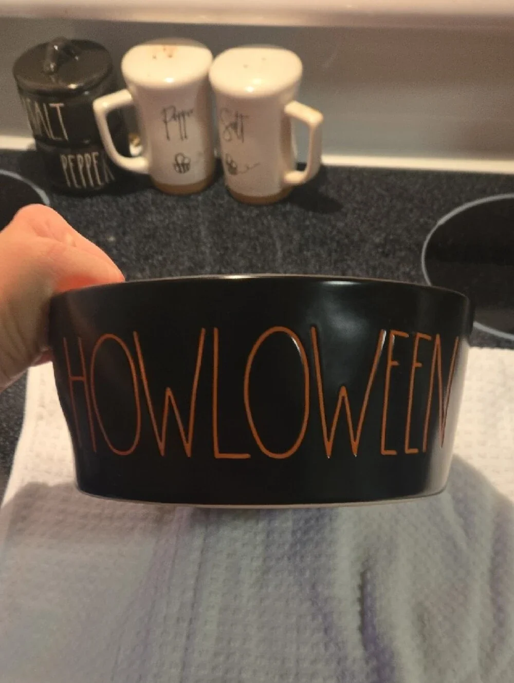 Rae Dunn Halloween Orange and Black Pet Dish
